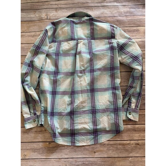 Patagonia Long-Sleeved Plaid Shirt Organic Cotton Button purple Green Womens S - Picture 9 of 9